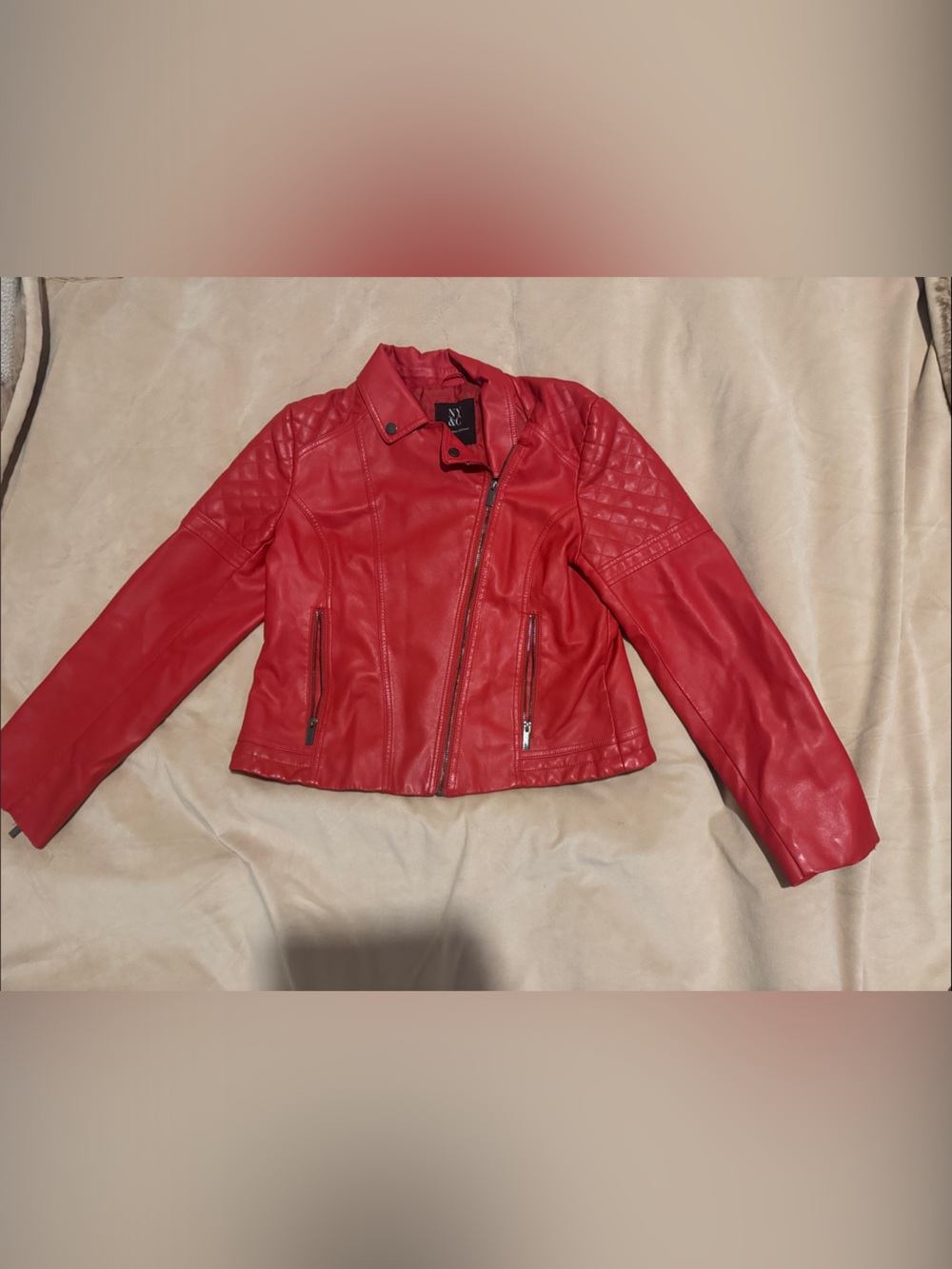 New York & Company Red Faux Leather Moto Jacket